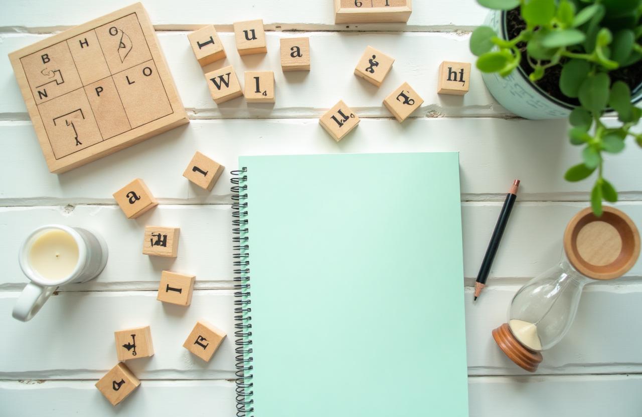 Puzzles de madera, tarjetas de memoria y cubos con letras para estimulación cognitiva